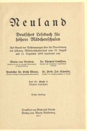 Teil 4, [Schülerband]: Klasse 6 (fünftes Schuljahr) : deutsches Lesebuch für höhere Mädchenschulen