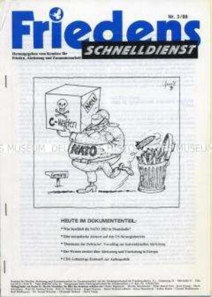 Mitteilungsblatt (Rundbrief) des Komitees für Frieden, Abrüstung und Zusammenarbeit u.a. über Ab- und Umrüstung in Europa, über konventionelle Rüstungskontrolle und über das Kampfflugzeug "Jäger 90" - Sachkonvolut