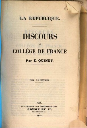 La république : Discours an Collége de France