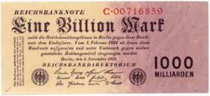 Geldschein, 1 Billion Mark, 1.11.1923