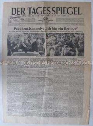 Fragment der West-Berliner Tageszeitung "Der Tagesspiegel" zum Besuch von US-Präsident Kennedy