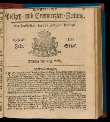 11tes Stück, Montag den 12ten März. 1792