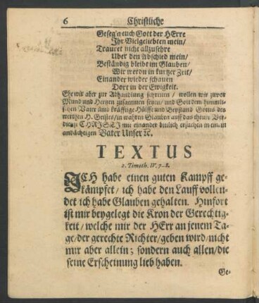 Textus 2. Timoth. IV. 7-8.