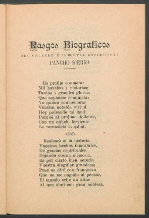Rasgos biográficos del célebre e inmortal espiritista Pancho Sierra