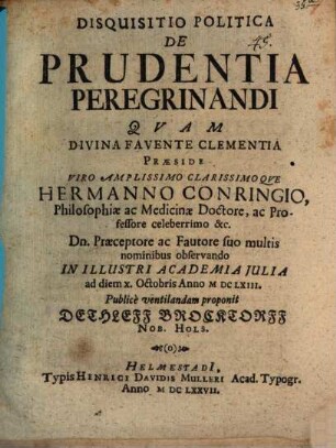 Disquisitio Politica De Prudentia Peregrinandi