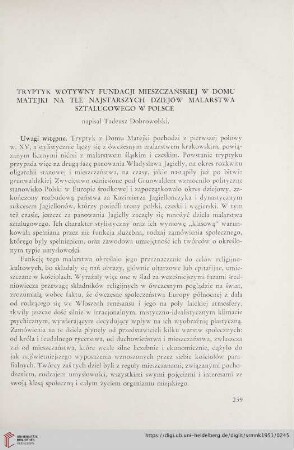 [1.]1951: Tryptyk wotywny fundacji mieszczańskiej w domu matejki na tle najstarszych dziejów malarstwa sztalugowego w polsce