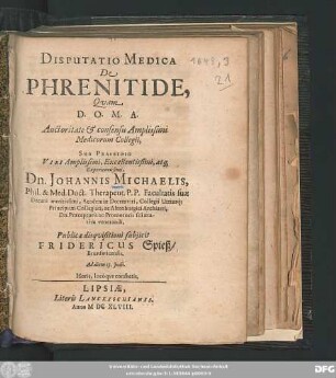 Disputatio Medica De Phrenitide