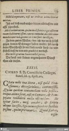 XXXII. Cicero S.D. Cornificio Collegae, Famil. lib. 13. Epist. 20