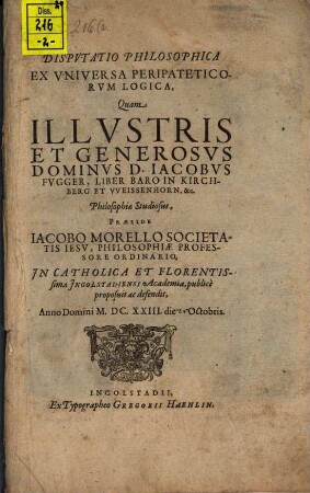 Disp. ... ex universa Peripateticorum logica