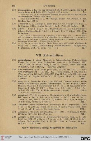 VII. Zeitschriften (Nr. 2044 - 2158)