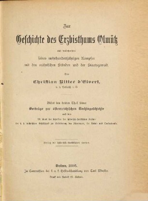 Schriften der Historisch-Statistischen Section der K.K. Mährischen Gesellschaft zur Beförderung des Ackerbaues, der Natur- und Landeskunde, 29. 1895