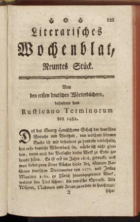 Literarisches Wochenblat, Neuntes Stück.