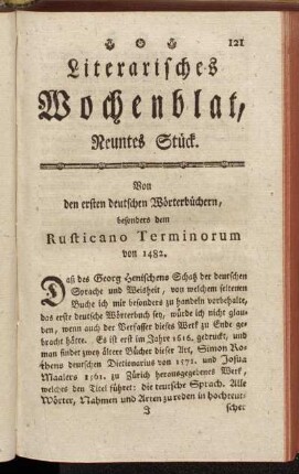 Literarisches Wochenblat, Neuntes Stück.