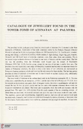 9: Catalogue of jewellery found in the tower-tomb of Atenatan at Palmyra