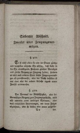 Siebenter Abschnitt. Zweifel über Zeugungsvermögen.