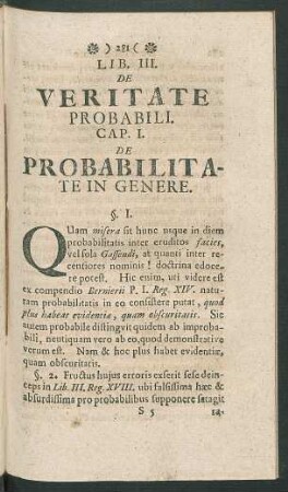 Lib. III. De Veritate Probabili.