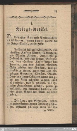 I. Kriegs-Artikel