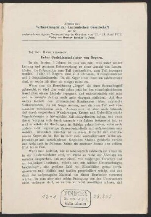 Ueber Gesichtsmuskulatur von Negern.