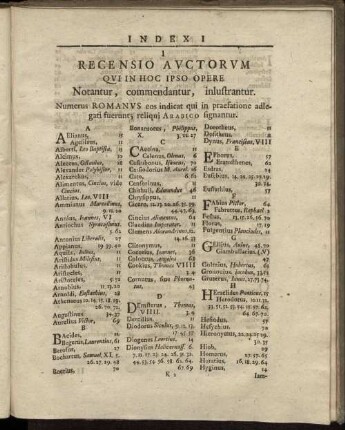 I Recensio Auctorum Que In Hoc Ipso Opere Notantur, commendantur, inlustrantur.