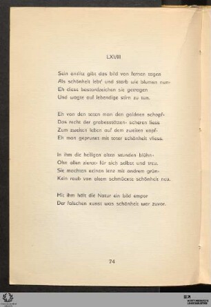 LXVIII: Sein antlitz gibt das bild von fernen tagen