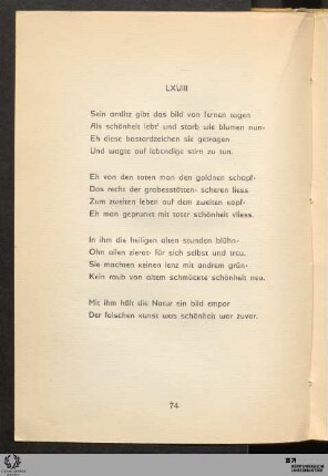LXVIII: Sein antlitz gibt das bild von fernen tagen