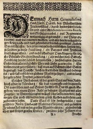Kurtze Beschreibung Deß Schwedischen Friedensmahls, gehalten in Nürnberg den 25. Herbstmonats Anno 1649.