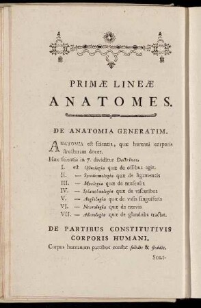 De Anatomia generatim. - De partibus constitutivis corporis humani.