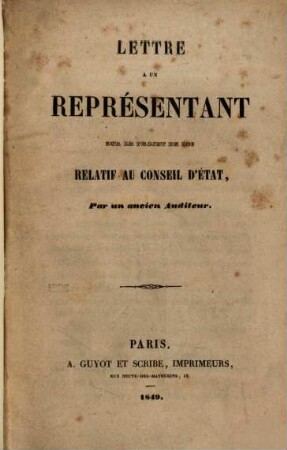 Lettre à un représentant sur le projet de loi relatif au Conseil d'État