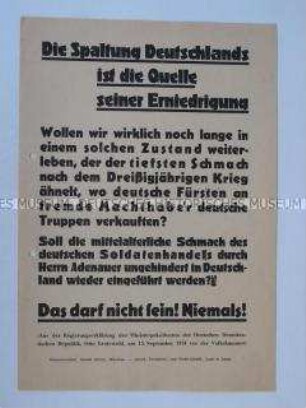 Pro-kommunistisches Propagandaflugblatt zur Frage der deutschen Einheit