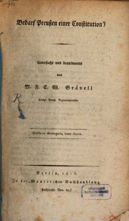 Bedarf Preußen einer Constitution?