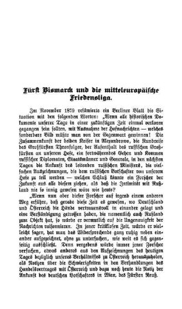 Fürst Bismarck und die mitteleuropäische Friedensliga.