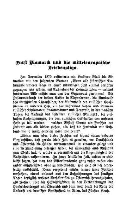 Fürst Bismarck und die mitteleuropäische Friedensliga.