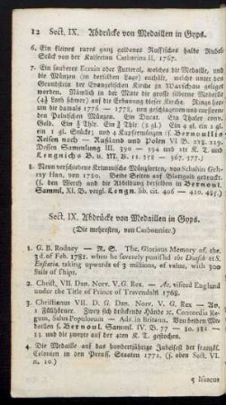 Sect. IX. Abdrücke von Medaillen in Gyps.