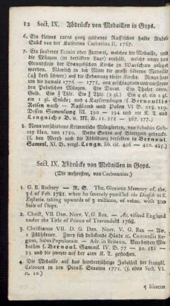 Sect. IX. Abdrücke von Medaillen in Gyps.