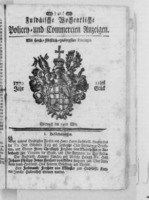 11tes Stück, Ausgabe vom 14. Merz 1770