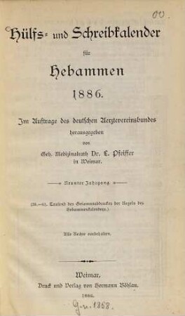 Hülfs- und Schreibkalender für Hebammen. 9. 1886