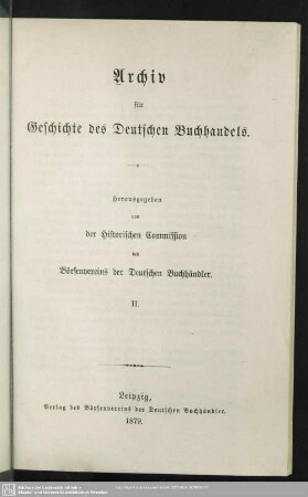 2.1879: Archiv für Geschichte des deutschen Buchhandels