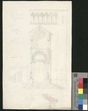 Vorhalle mit Säulenträgern an einer romanischen Kirche
