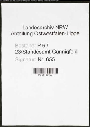 Sterberegister Standesamt Wattenscheid-Günnigfeld