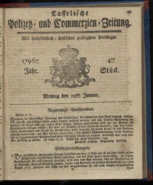 4tes Stueck, Montag den 25ten Januar. 1796
