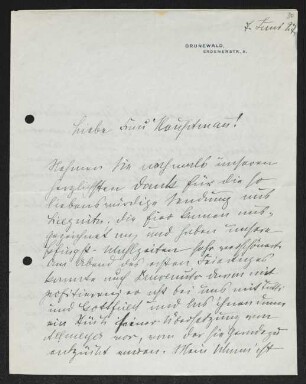 Brief von Hedwig Fischer an Margarete Hauptmann