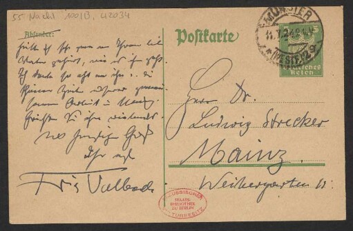 Brief an Ludwig Strecker an B. Schott's Söhne : 11.07.1924
