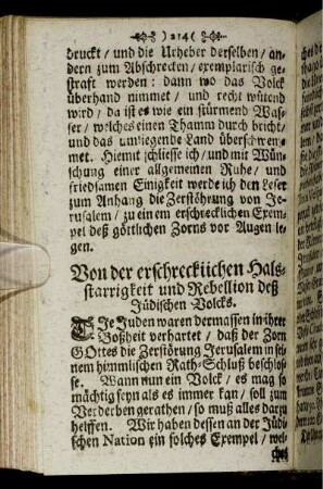 Von der erschrecküchen Halsstarrigkeit und Rebellion deß Jüdischen Volcks.