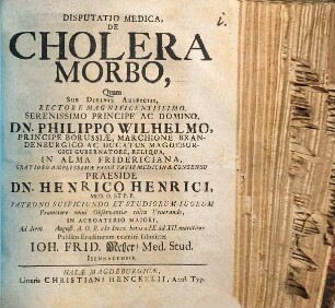 Disputatio medica, De cholera morbo