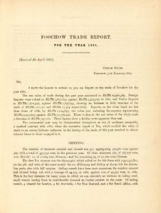 Foochow trade report