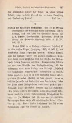 517-519 [Rezension] Gerlach, Hermann, Lehrbuch des katholischen Kirchenrechts