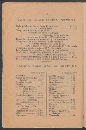 Tarifa telegráfica interna