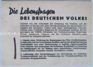 Propaganda-Handzettel für deutsche Einheit, gegen Remilitarisierung und für den Abschluss eines Friedensvertrages