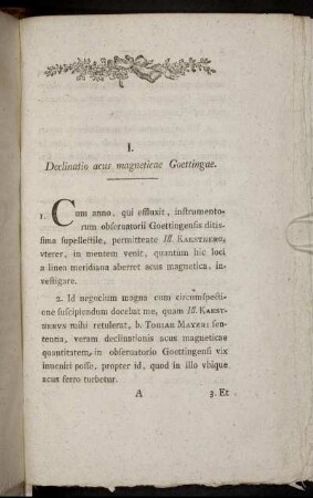 I. Declinatio acus magneticæ Goettingæ.