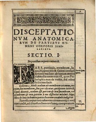 Disceptationes Anatomicae De Partibvs Hvmani Corporis Similaribvs